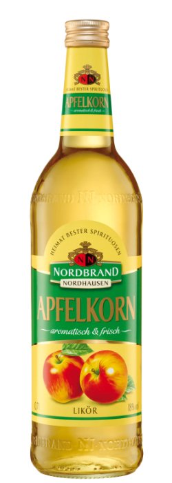 Das Foto zeigt die NN Apfelkorn Flasche