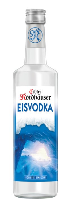 Das Foto zeigt die Echter Nordhäuser Eisvodka Flasche