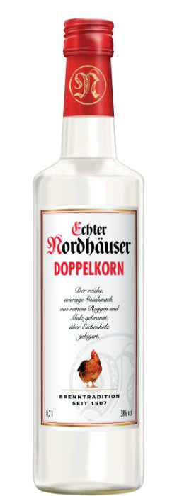 Das Foto zeigt die Echter Nordhäuser Doppelkorn Flasche