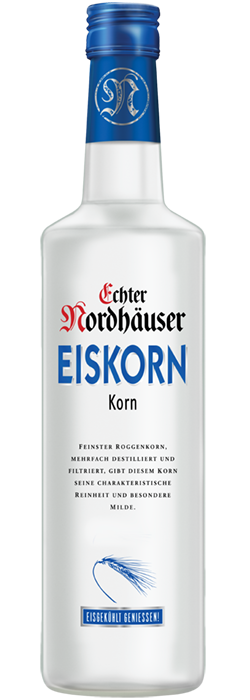 Das Foto zeigt die Echter Nordhäuser Eiskorn Flasche