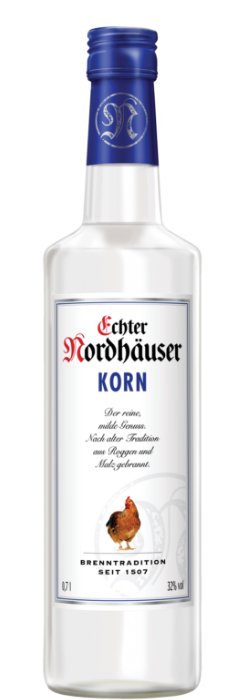 Das Foto zeigt die Echter Nordhäuser Korn Flasche