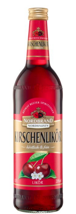 Das Foto zeigt die NN Kirschlikör Flasche