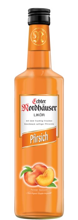 Das Foto zeigt die Echter Nordhäuser Pfirsich Flasche