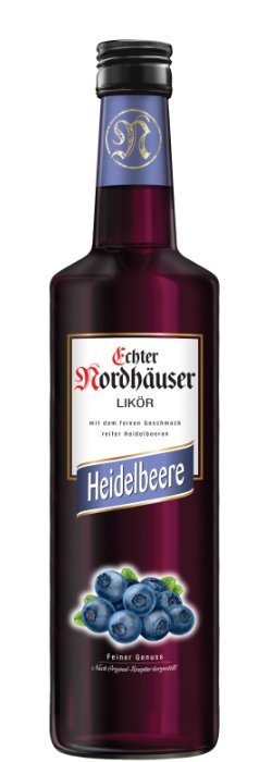 Das Foto zeigt die Echter Nordhäuser Heidelbeere Flasche